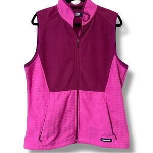 Lands' End plus size 14-16 grid fleece full zip vest 2 pockets casual wear pink